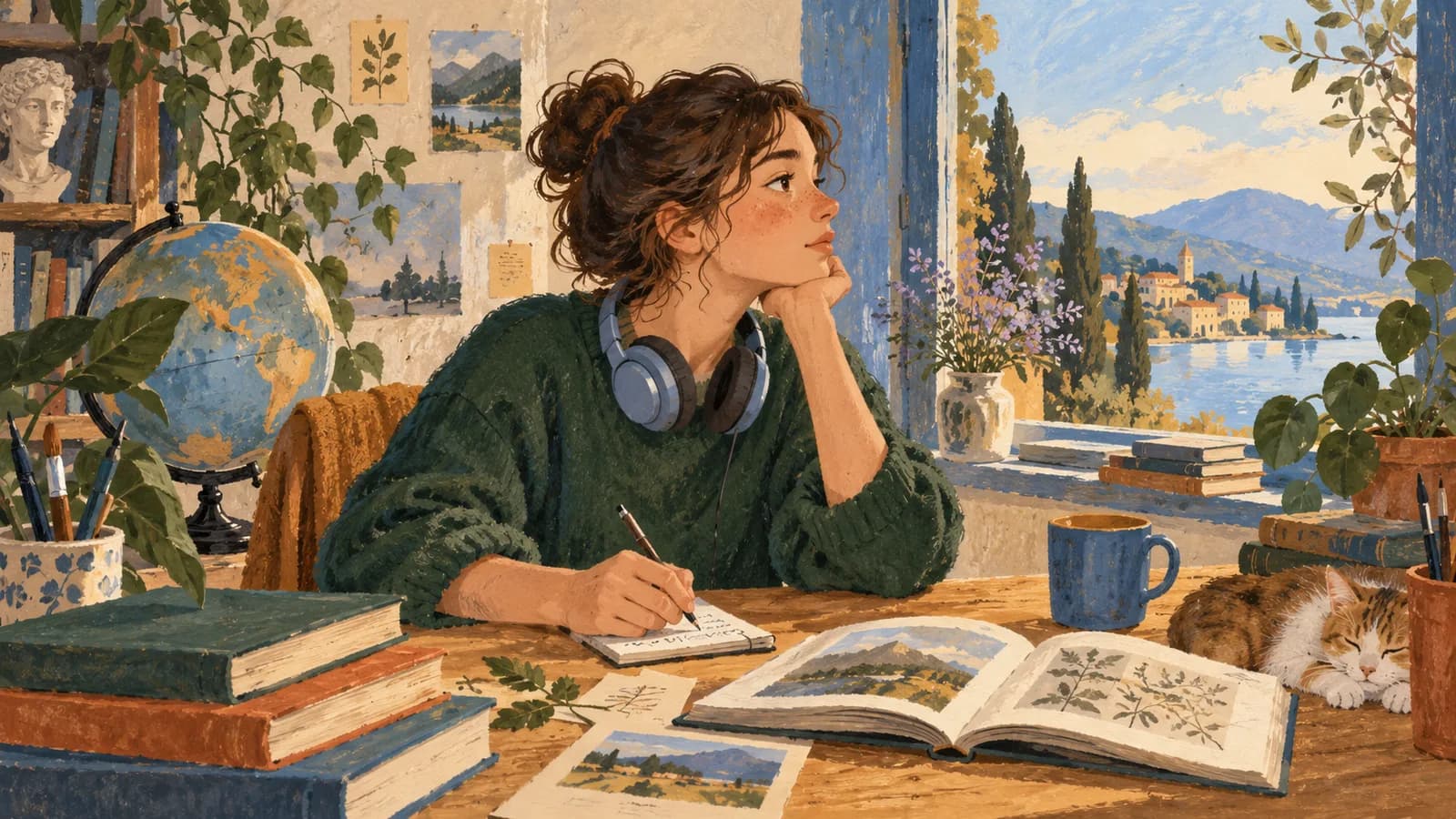 A student listens, pauses and writes an explanation