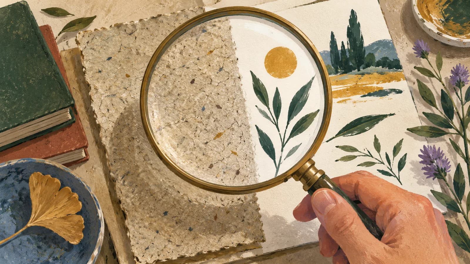 A photographed page passes through a magnifying lens into clear text